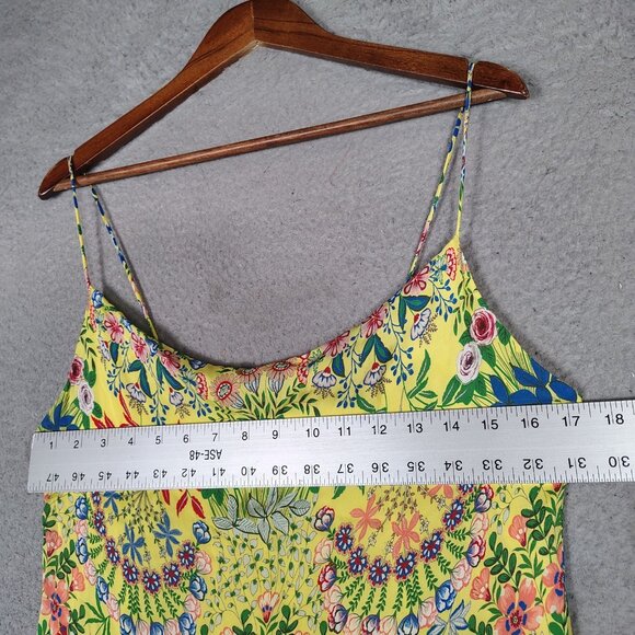 Alice + Olivia Maxi Dress Women 10 Yellow Multi Floral Side Slit Spaghetti Strap - Picture 13 of 14